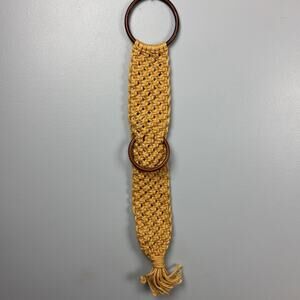 Vintage Macrame Towel Holder Home Decor Mid Century Boho Retro Brown